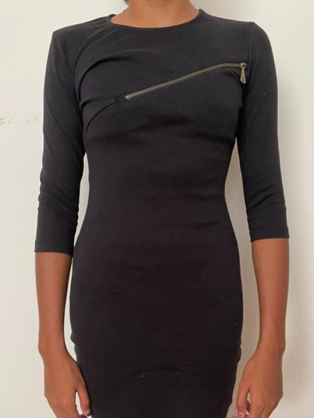 Alexander McQueen 3/4 Sleeve Black Sheath Dress w/ Zipper Detail Size XS